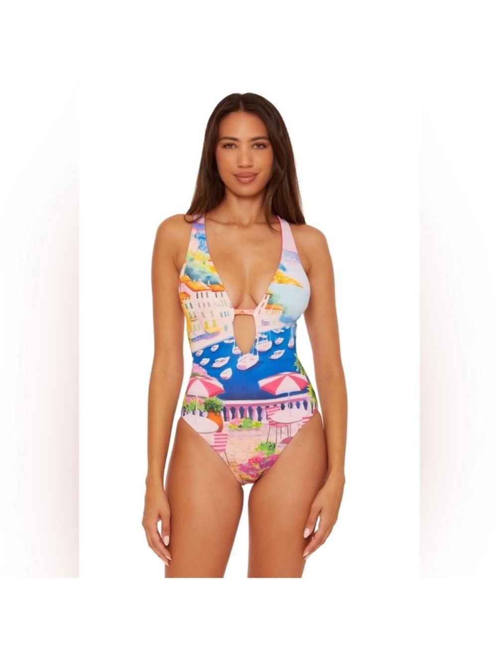 NWT Becca by Rebecca Virtue Positano Seersucker Texture Reversible Swimsuit - Picture 9 of 12